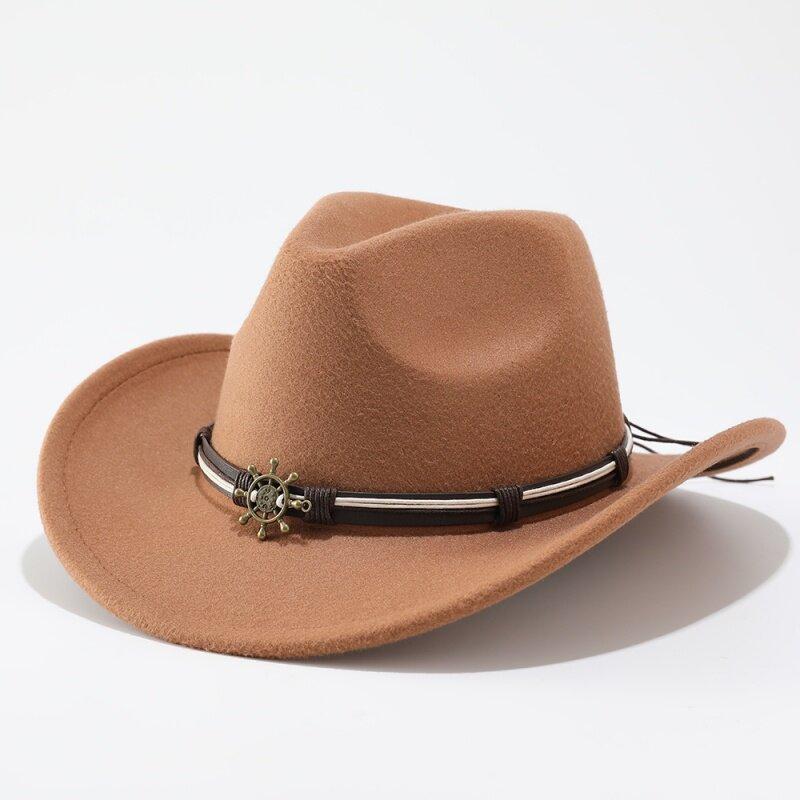 New ethnic woolen western cowboy hat metal skull accessories jazz hat fashion versatile top hat