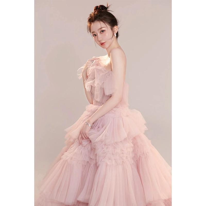 Light wedding dress temperament girl wedding dress pink white color dress tube top