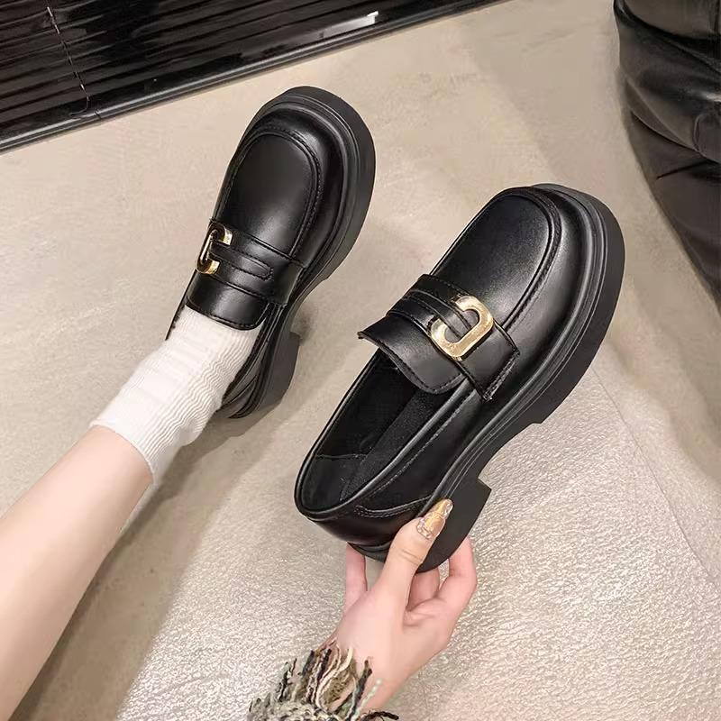 Platform Loafers Women's Spring 2025 New British Style Small Leather Shoes Black Single Shoes Versatile One Pedal