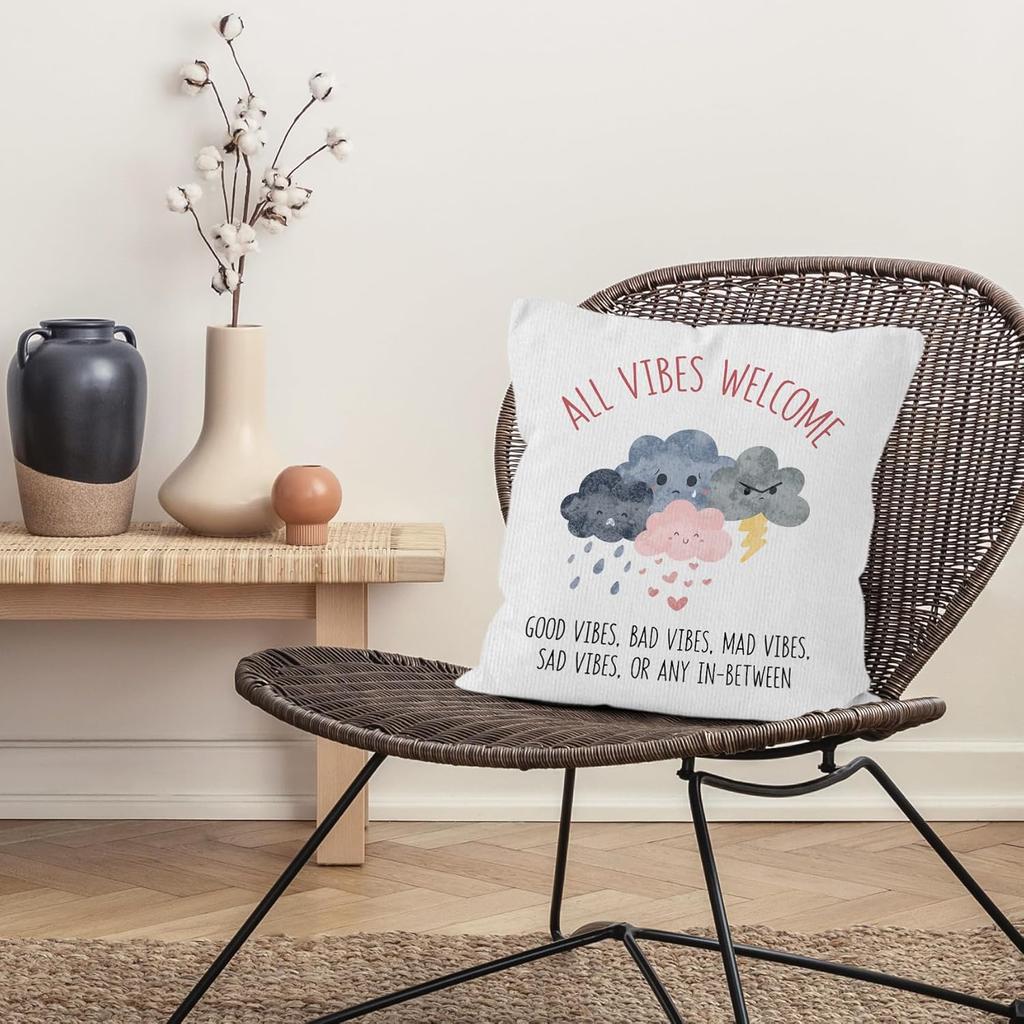 Mental Health Throw Pillow Covers, Good Vibes Decorative Pillow Covers for Home Office Classroom, Pirational Positive Quotes Cushion Covers, Nursery
