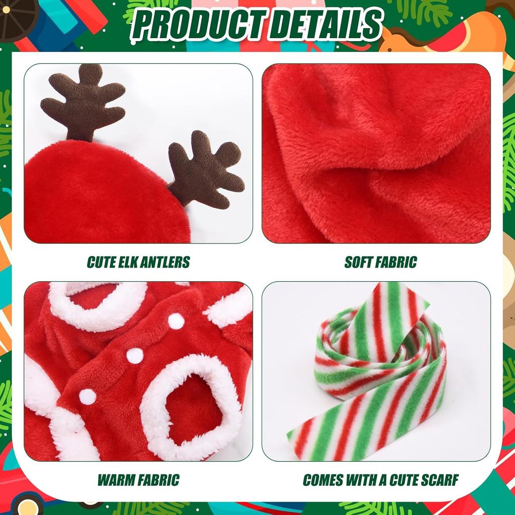 Pet Hoodie Christmas Outfit - Warm Puppy Costume with Hat, Funny Holiday Cosplay Pet Clothes for Small Medium Dogs & Cats (Size S: