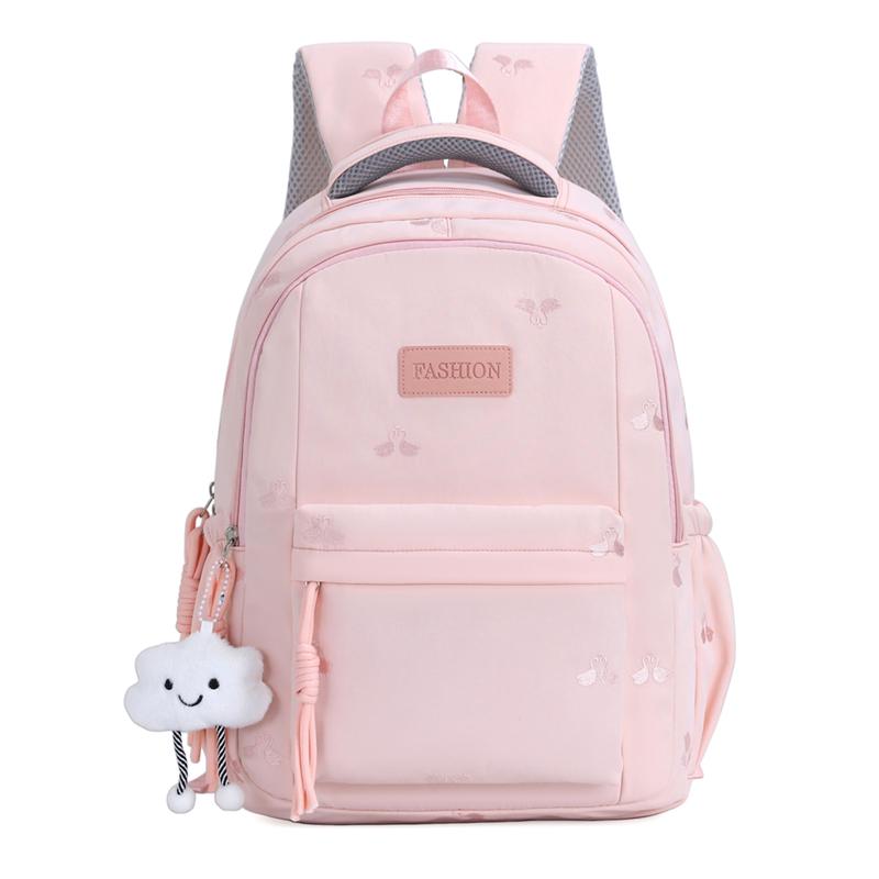 Swan Embroidered Student Schoolbag Women s Large Capacity Lightweight Backpack розовый