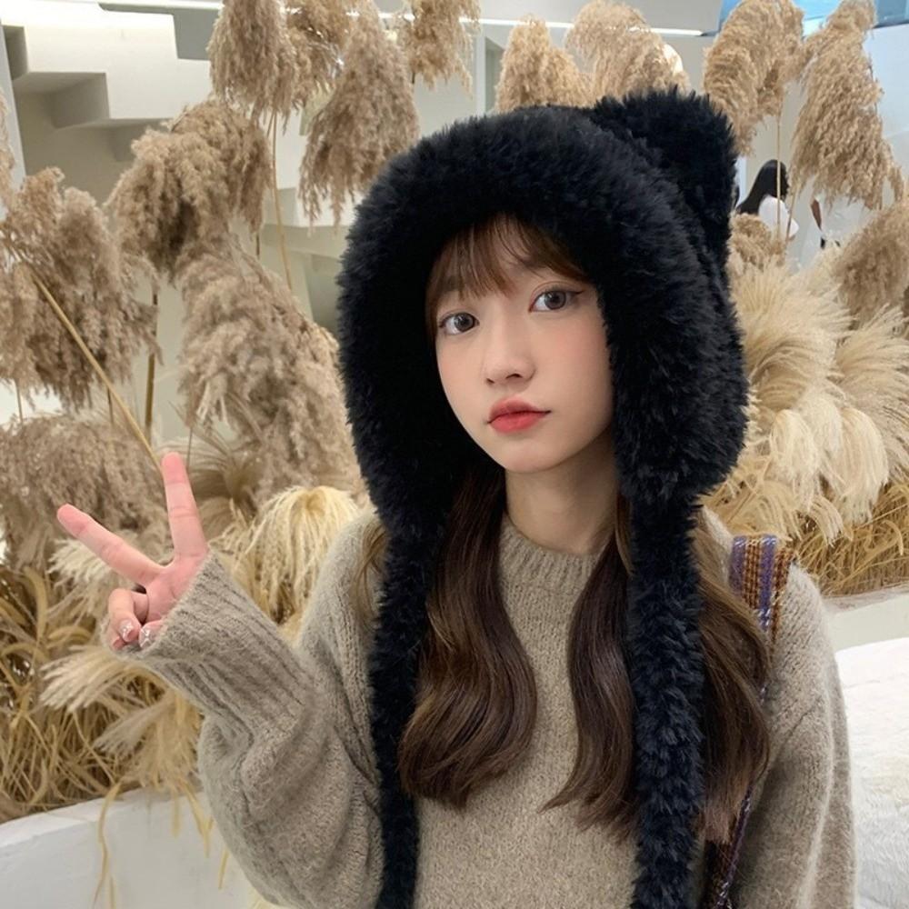 Bear Ear Knitted Woolen Hat Cold-proof Ear Protection Cap Cute Winter Bomber Hat  Outdoor