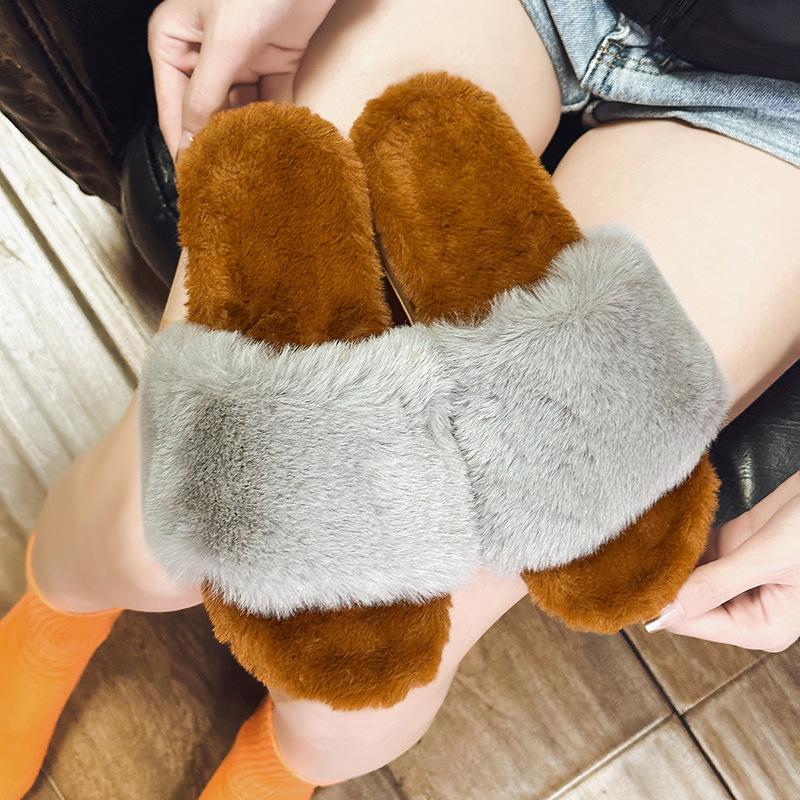 New Women's Indoor Home Shoes Cotton Shoes Winter Warm Slippers Platform Fashion One-word Drag Velvet Women's Shoes