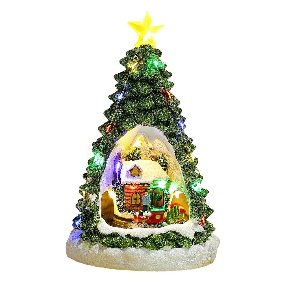 M-Modern-Christmas Tree Light House Music Decoration Adult Children Rotating Train Winter Scene House Desktop Holiday Decor