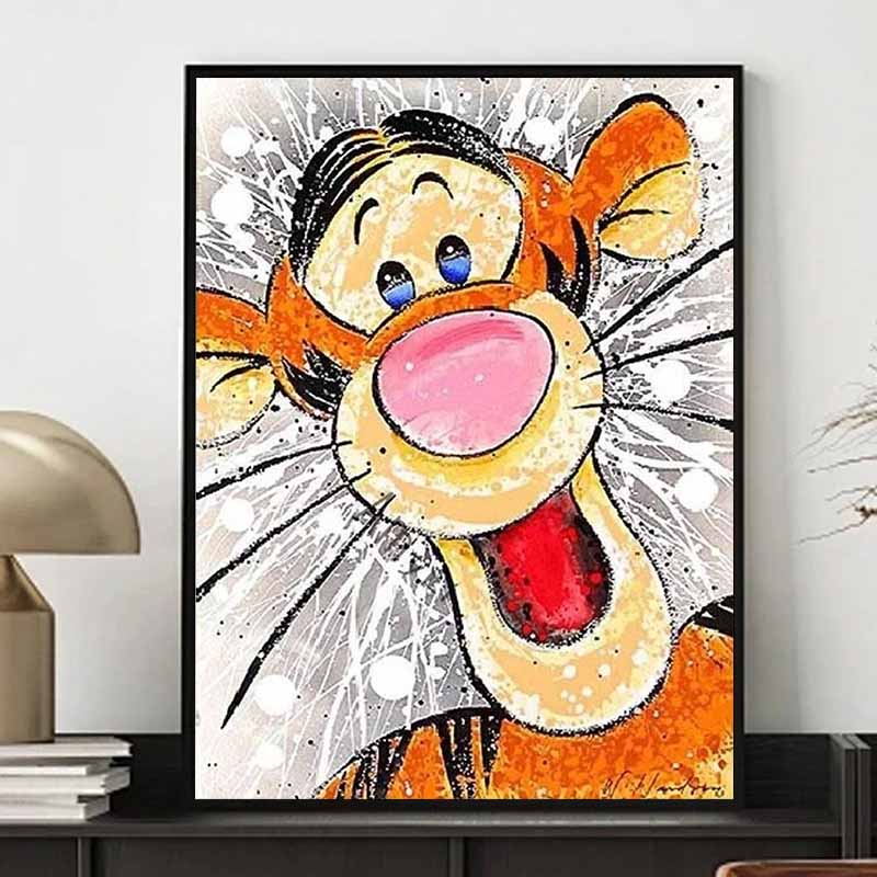Disney Diamond Painting Tigger Ink Splatter Art Style Healing Portrait Illustration 5D Diamond Painting Art Embroidery Cross-Stitch Room Decoration