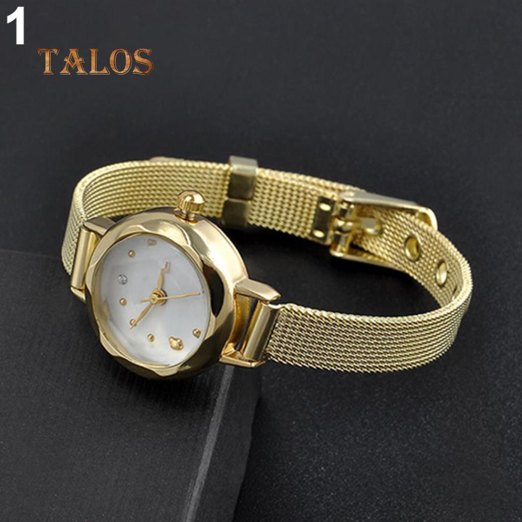 Metal Style Fashion Bracelet Womens Crystal Stone Inlaid Slim Quartz Wrist Watch Trinket