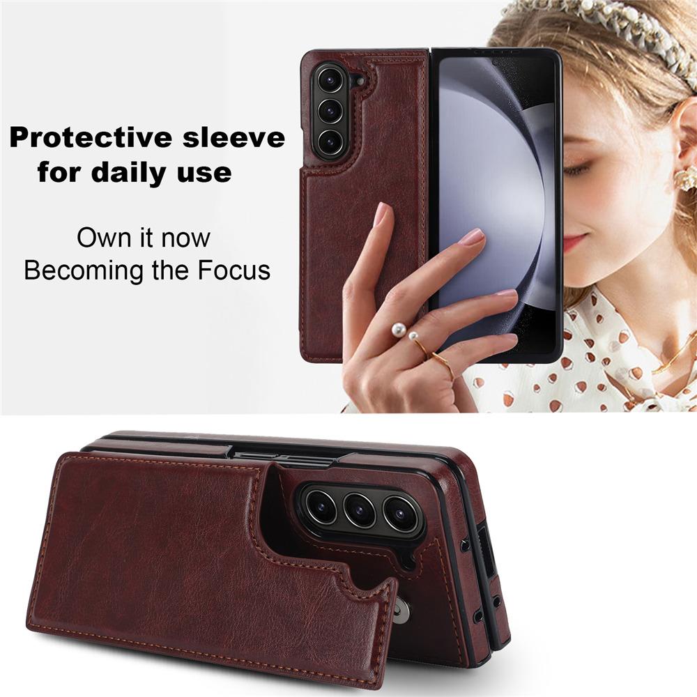 Credit Cards Slot Leather Phone Case For Samsung Galaxy Z Fold 7 Fold 6 5 Fold 4 3 Wallet Kickstand Shockproof Cover