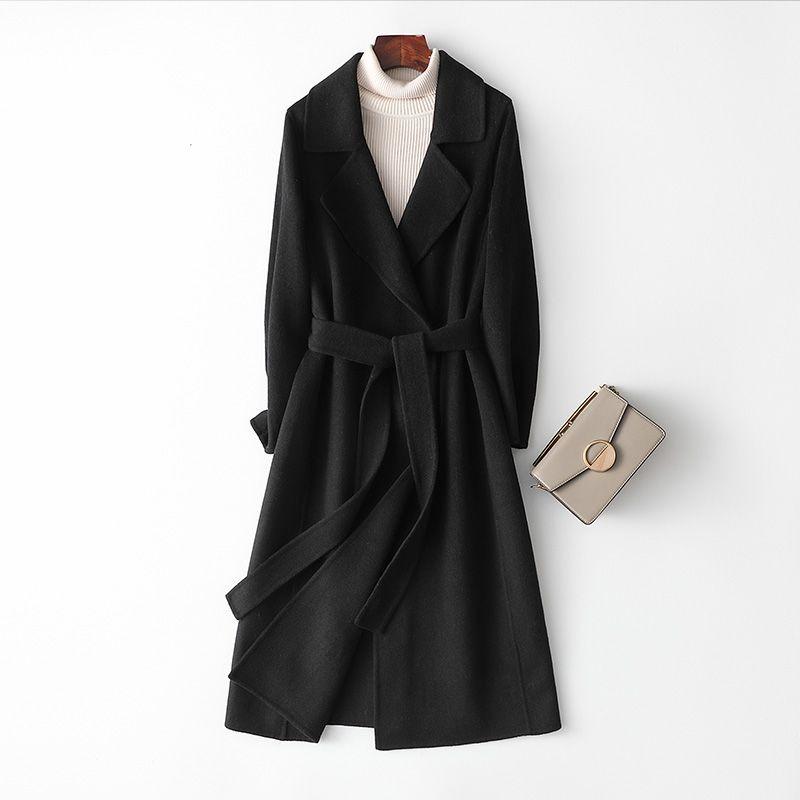 Handcrafted Long Woolen Coat for Women - Elegant Pure Color Overcoat