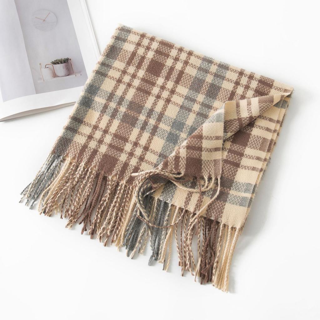 New sweet warm imitation cashmere scarf plaid student couple winter thickened warm scarf