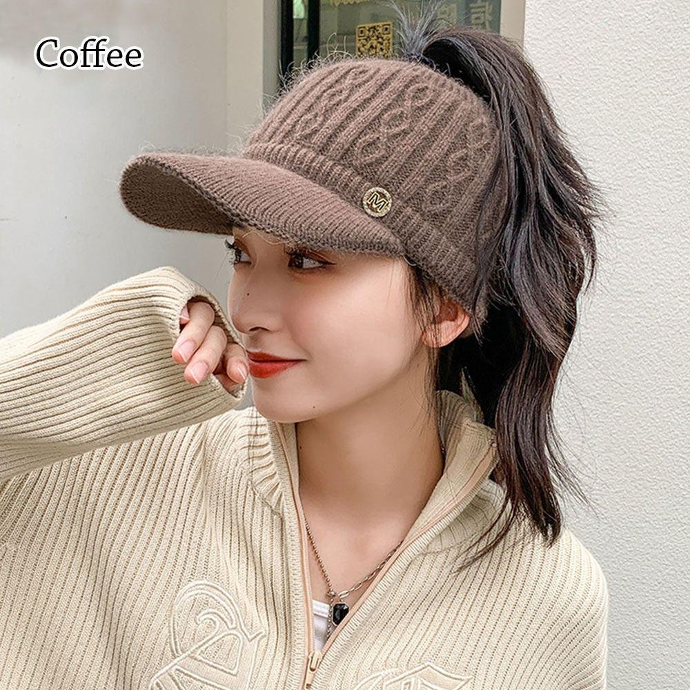 Women Hats 2025 New Autumn Winter Warm Rabbit Knitted Hats Outdoor Sports Golf Ponytail Hat Baseball Caps Empty Top Caps 1PC