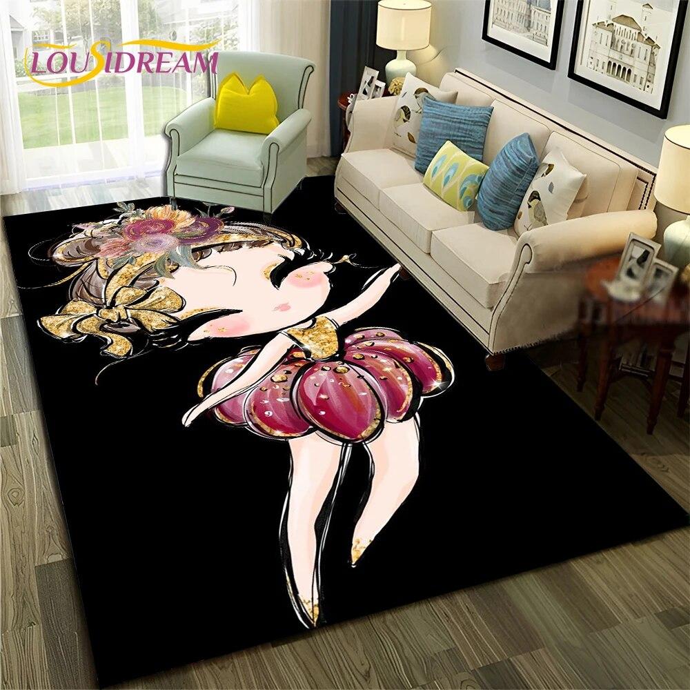 Cartoon Ballerina Fairy Cute Ballet Girl Carpet Rug for Home Living Room Bedroom Sofa Doormat Decor,Child Non-slip Floor Mat