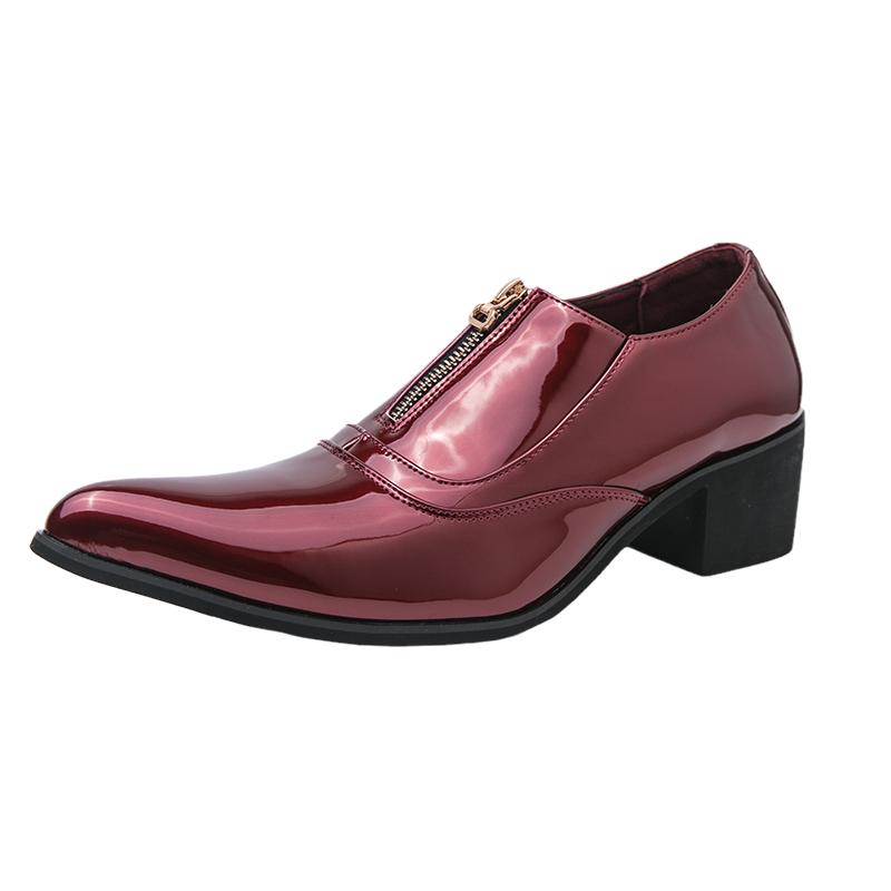 Men's Patent Leather Formal Shoes Zipper Pointed - Toe High Heels Formal Party/stage Performance Shoes Wedding Party Event Shoes