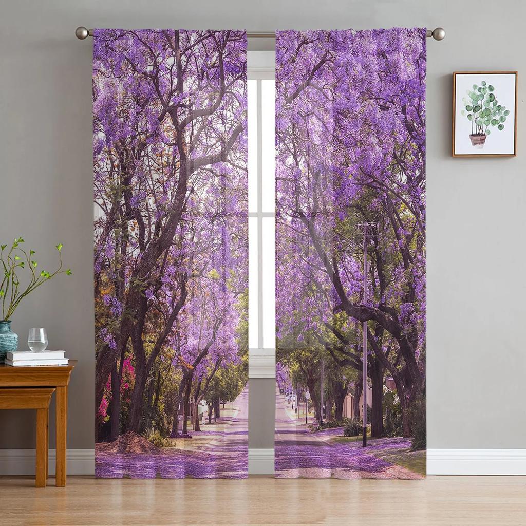 Plant Birch Tree Green Forest Chiffon Curtains Living Room Bedroom Home Decoration Window Voiles Tulle Curtain Sheer Made Of Polyester Sitting Decor