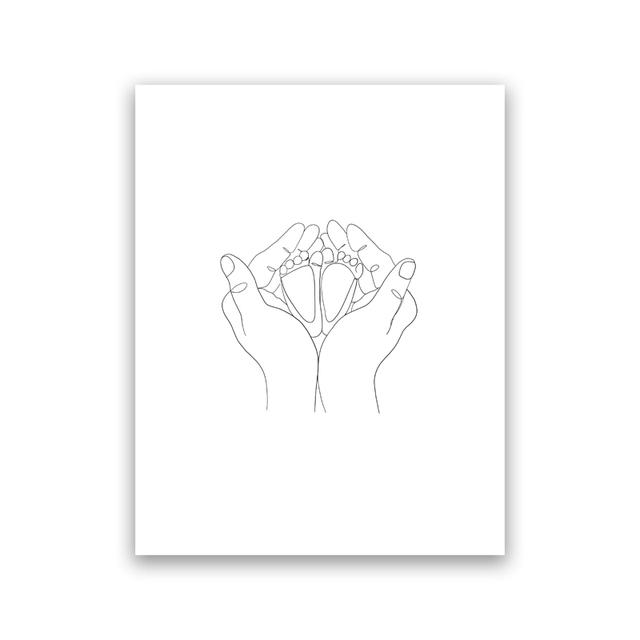 Minimalist Line Art Print Holding Hands Mom Child Hands Poster Nursery Wall Art Canvas Painting Nordic Love Family Wall Decor No Frame