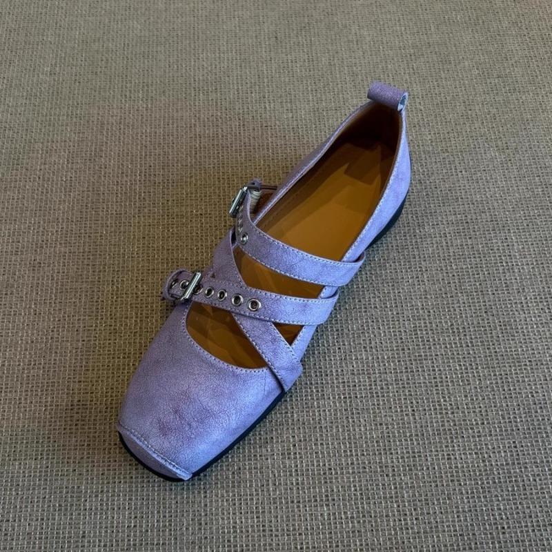 Modische Damen Schuhe Quadratische Zehen Vielseitige Kreuzriemen Niedrig Absatz Einzel Schuhe