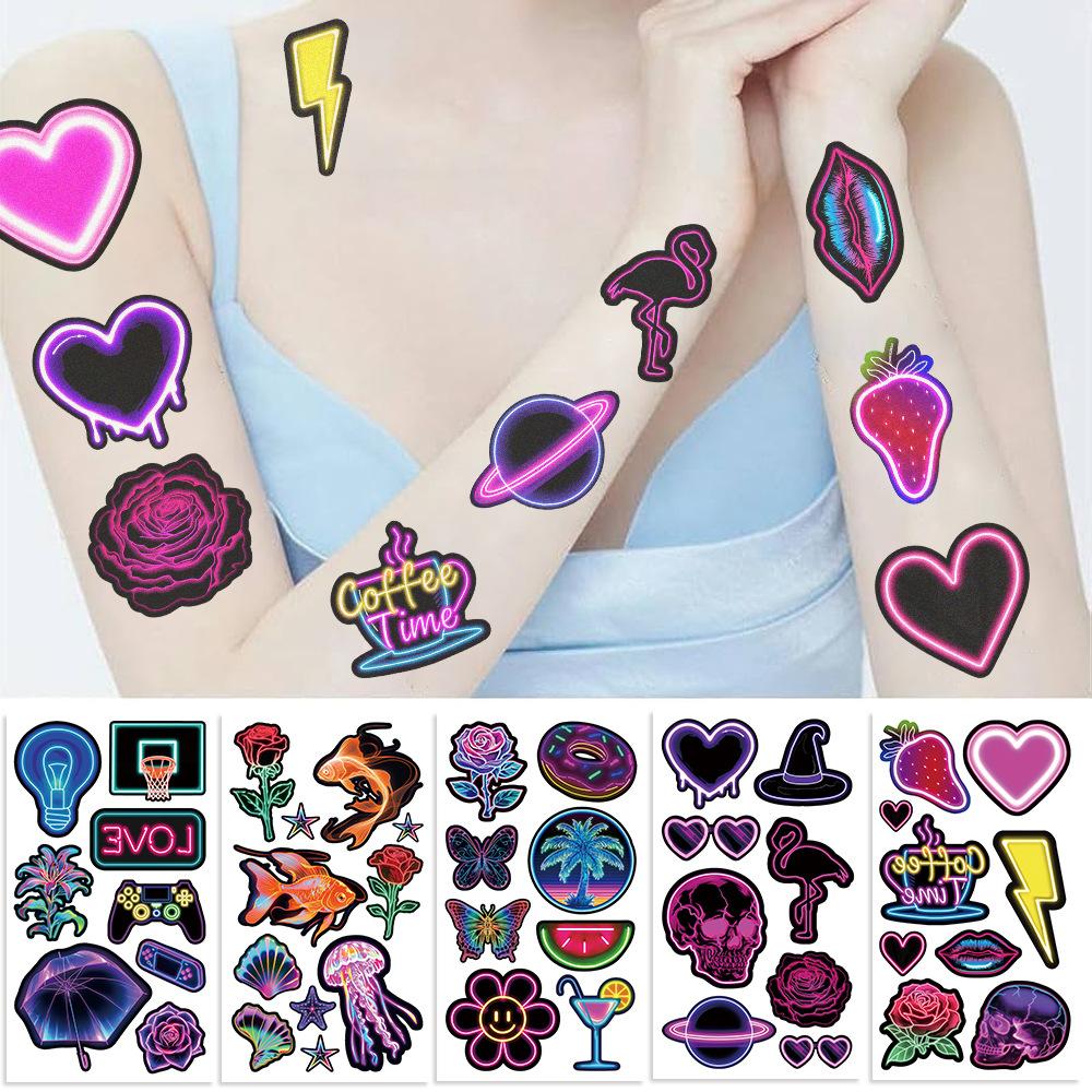 New Neon Luminous Tattoo Stickers Waterproof Party Party Gift Funny Face Stickers