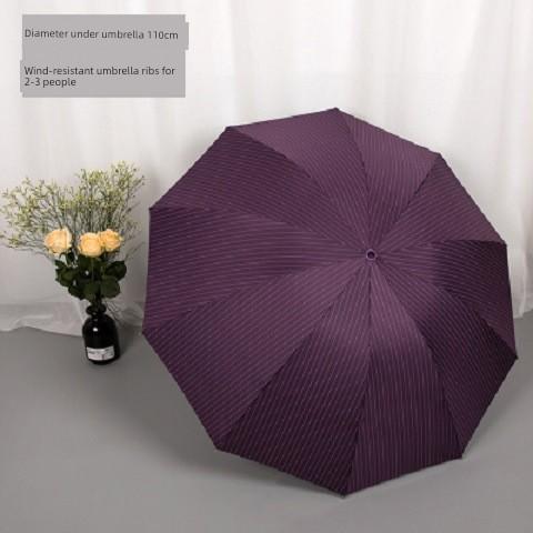 Ten-Rib Folding Umbrella for Two, Large Vintage Striped Umbrella, Dual-Use for Sun and Rain, Black Coating for Sun Protection