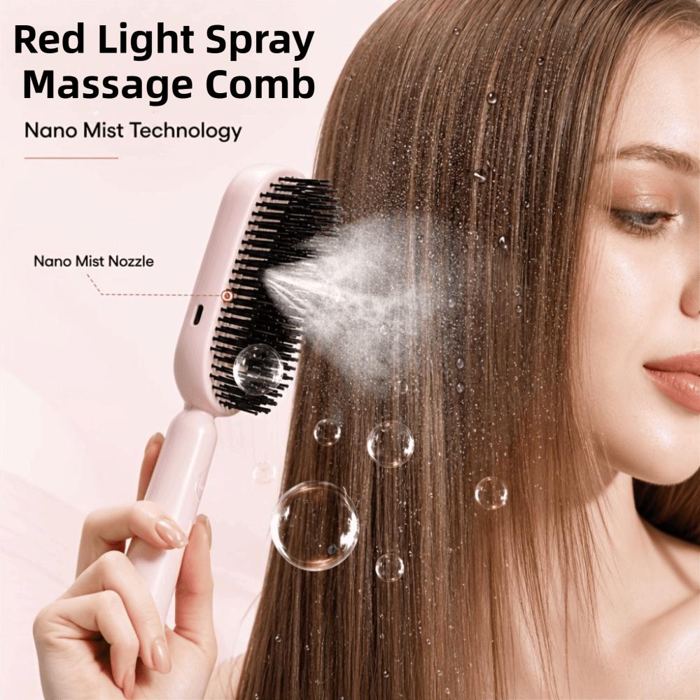 Multi-Function Red Light Spray Massage Comb Anti-Frizz Large Tank 2-In-1 Misting Hair Brush Gift