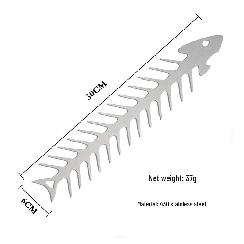 

Stainless Steel Fishbone BBQ Skewers Set - Grilling Tools, Rack, and Net for Meat and Vegetables.