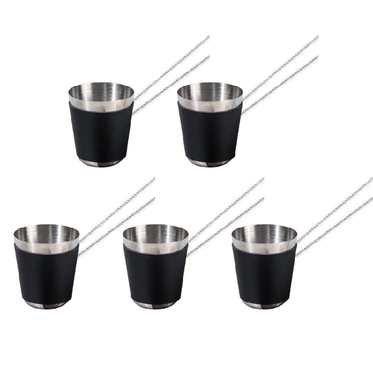 5pcs  Party Shot Glasses Necklace Cups Easy to Carry Shot Glasses with Chain 30ml Camping Travel Coffee Cup чёрный