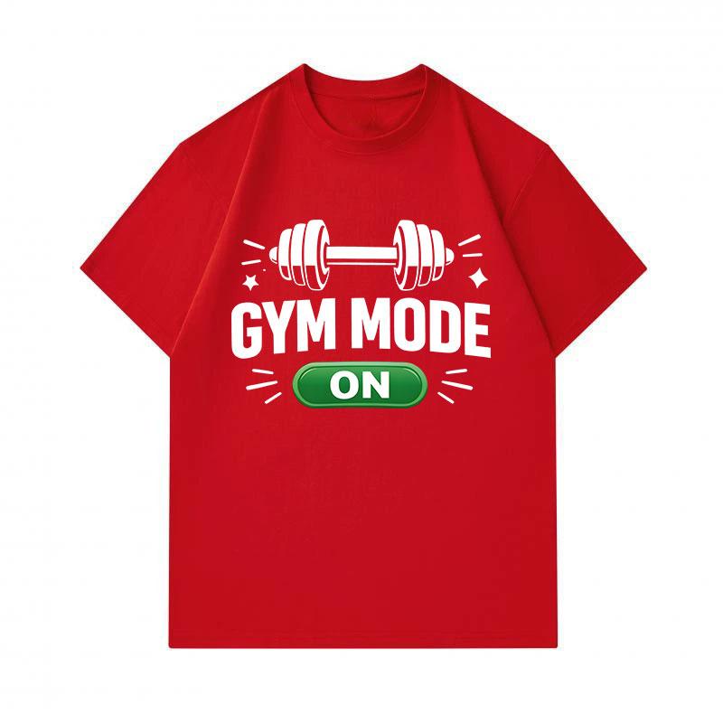Mens 100% Cotton Crew Neck Short Sleeve T-Shirt, Casual Funny Gym Mode On Dumbbell Print Tees, Fitness Workout Athletic Pullover Tops for Daily Gym We