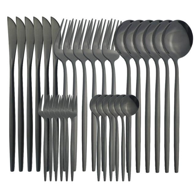 Black Gold Cutlery Set Knives Dessert Fork Tea Spoon Flatware Dinnerware Stainless Steel Dinner Silverware Kitchen Tableware Set