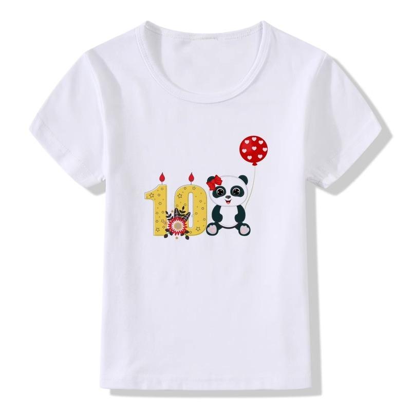 Hotselling Birthday Panda Digital Print Childrens Tshirts Roundneck Shortsleeved Tshirts for Boys and Girls Summer Modal
