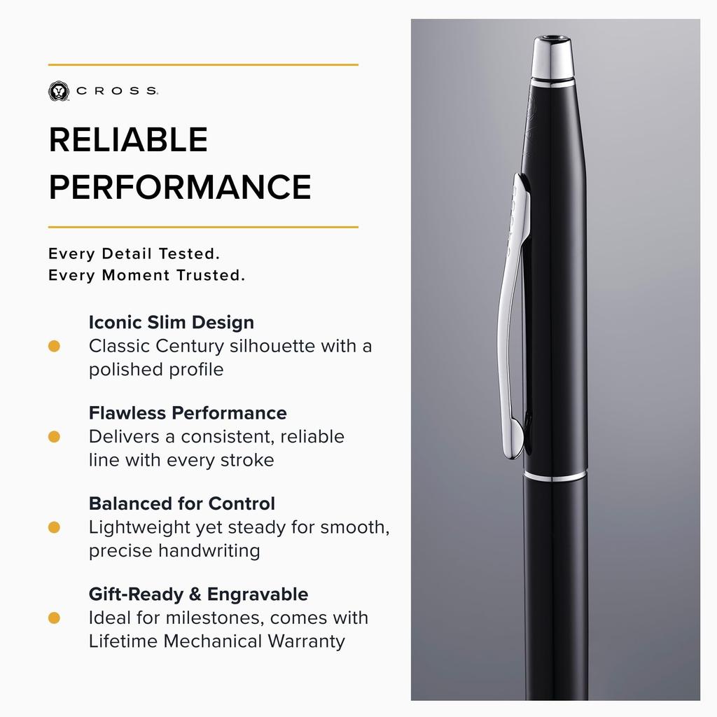 CROSS Classic Century Black Lacquer Ballpoint Pen Medium Point Premium Gift Box Included