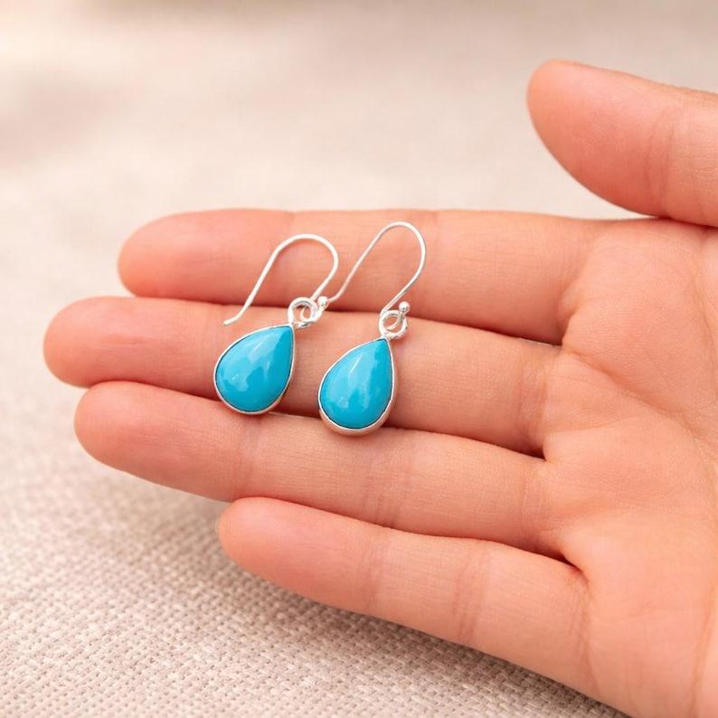 Solid 925 Sterling Silver Turquoise Gemstone Handmade Drop Earrings Gift For Her Silver Jewelry