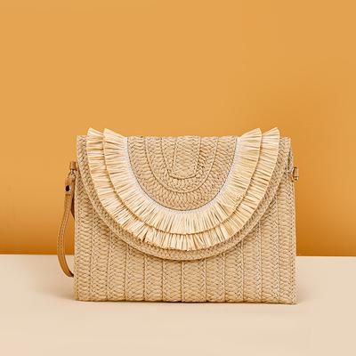 Straw Woven Shoulder Crossbody Bag Beach Clutch Handbag Casual Summer Handmade Envelope Bags For Women Totes Purse