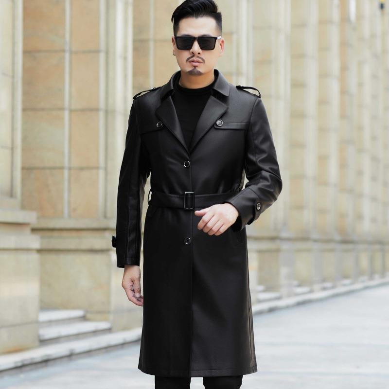Autumn Long Windbreaker Men's Sheep Coat Knee-length Coat Business Casual Middle-aged Suit Collar Fur Coat