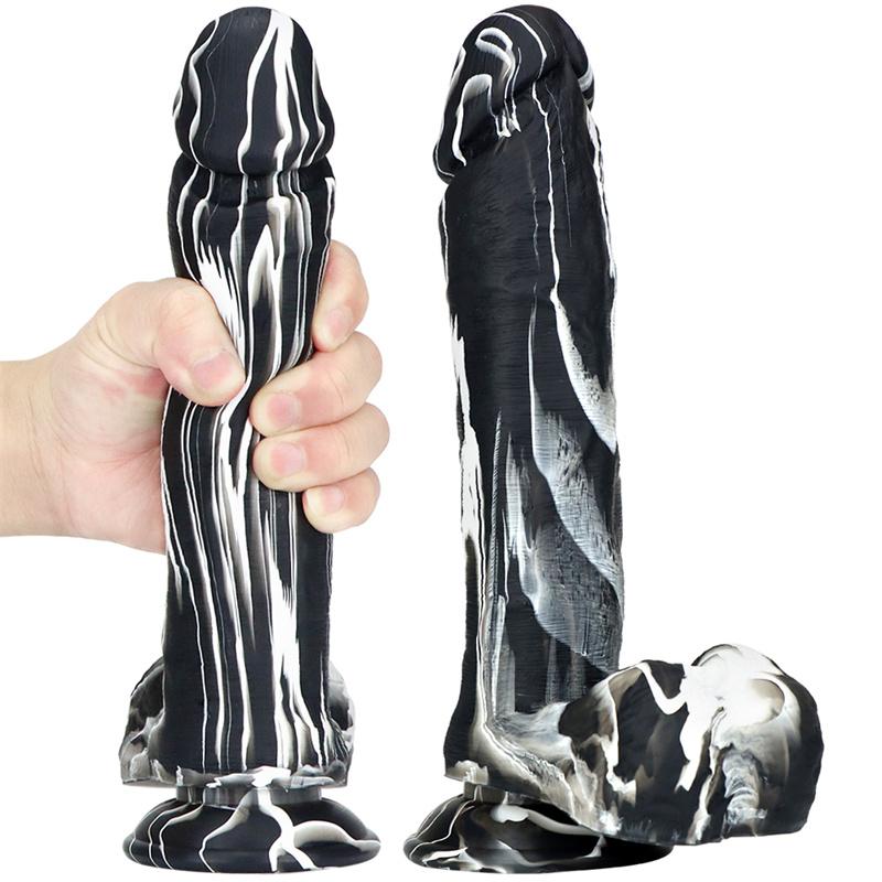 Simulation Liquid Silicone Phallus Sucker Oversized Super Soft Thick Black Female Big Penis Soft Sex Props Masturbation Stick