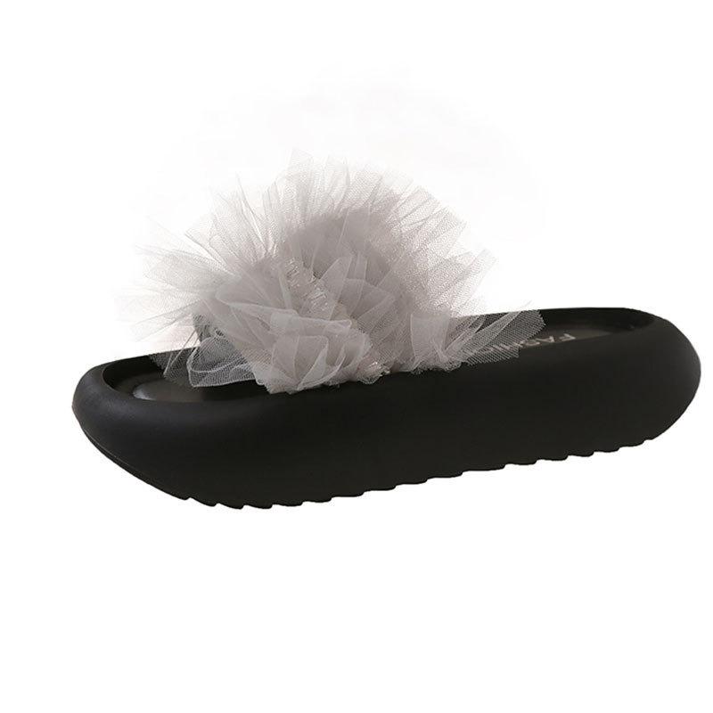 Solid color JX sweet light luxury one-word slippers women's summer new small thick-bottomed muffins and heightening sandals