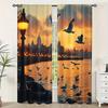 2pc,  Scene Curtains Golden Sunset Seagulls Durable 100% Polyester Fabric,Without Electricity Family Party Perfect for Indoor