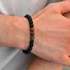 Vnox Men's Beaded Bracelet, Black Agate Wooden Bead Wristband, Natural Tiger Eye Stone Adjustable Bracelet with Evil Eye Charm