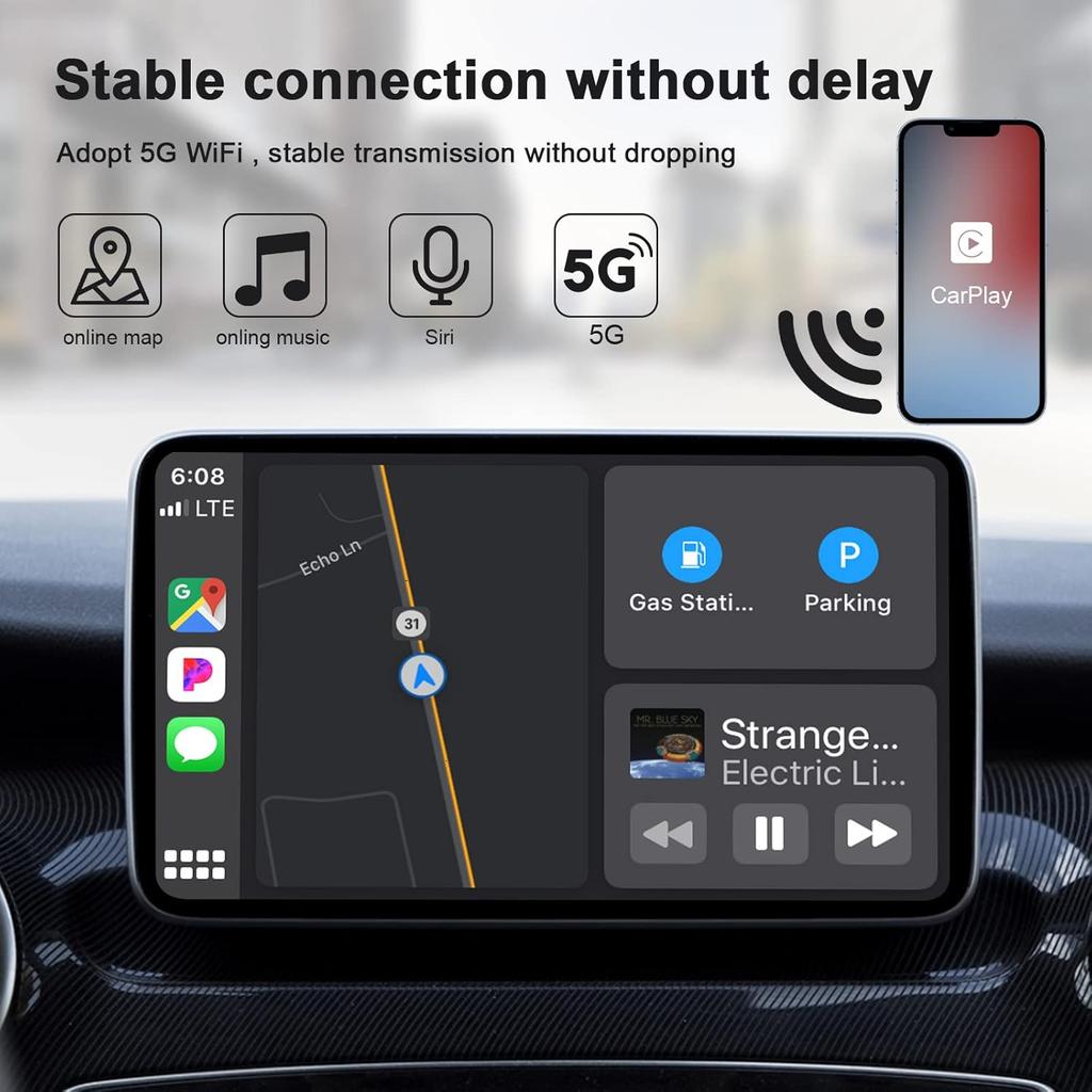 Wireless Carplay Adapter for Apple, Wireless Carplay Dongle for Wireless Control 5GHz Automatic Connection, Car Play Dongle Plug & Play for OEM Car