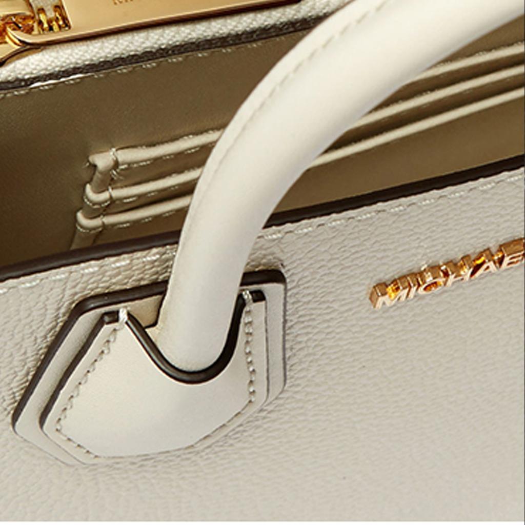 Michael Kors MK Mercer Solid Letter Logo Vintage Litchi Grain Leather Accordion Bag Women Handbags Cream 35S1GM9M2L-289