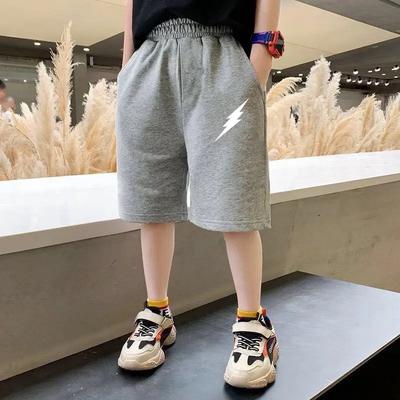 Children Summer Cartoon Shorts Elastic Waist Knee Length Pants Gray School Student Boys Girl Short Sport Pants
