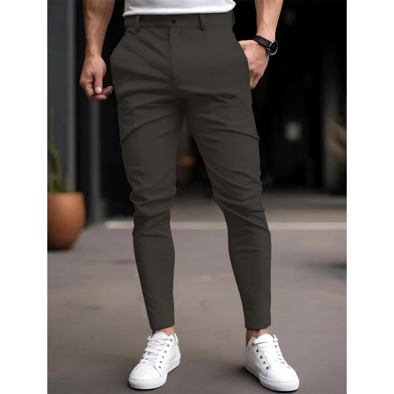 Men Solid Color Elastic Casual Tapered Long Pants