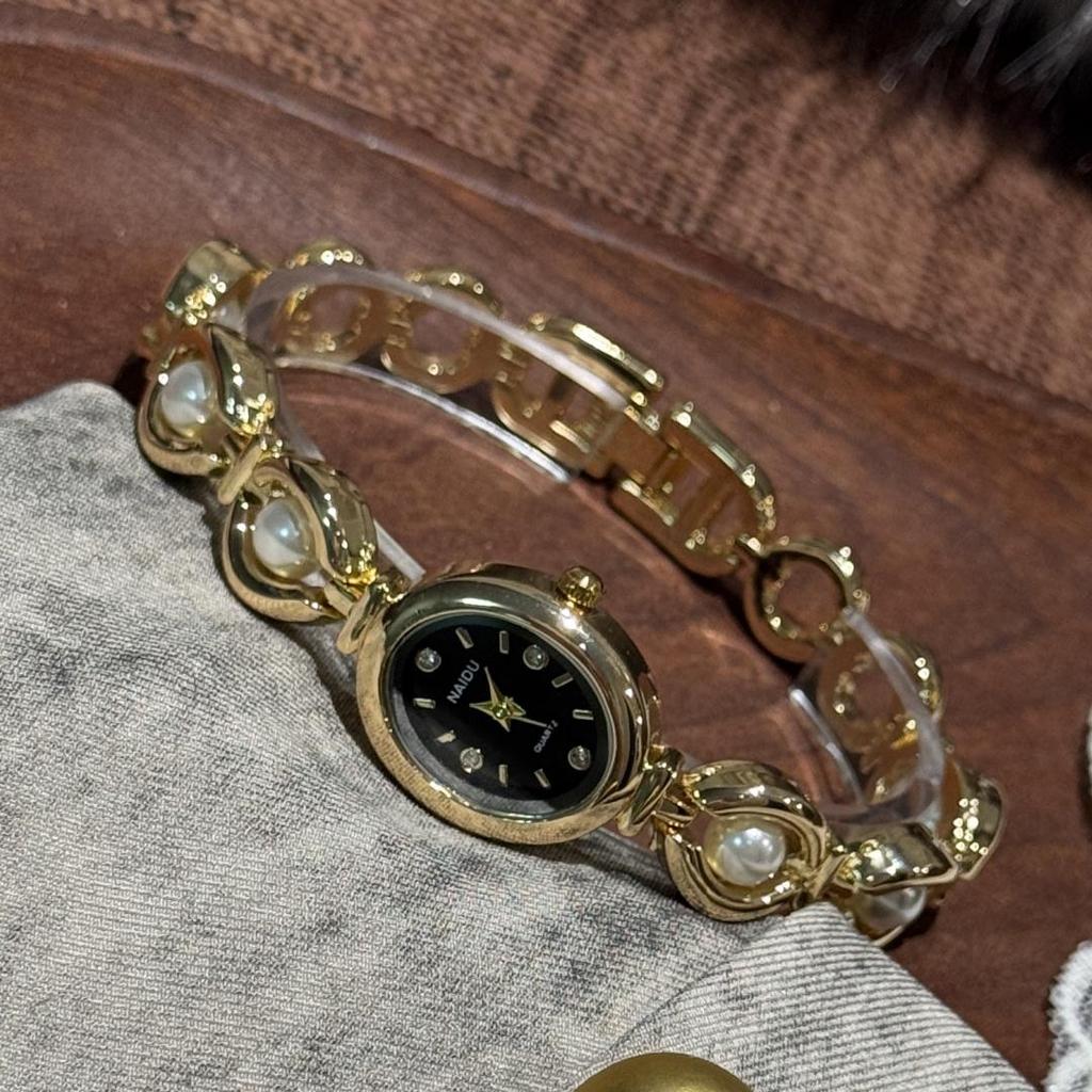 Luxury Ladies Watches Gold Silver Small Oval Dial Pearl Bracelet Clock For Women Lady Dress Quartz Wristwatch Relogio Feminino