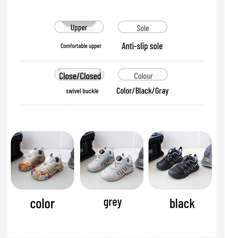 2026 Spring/Summer Boys' Rotating Buckle Dad Shoes - Cute & Comfy Sporty Hiking Sneakers