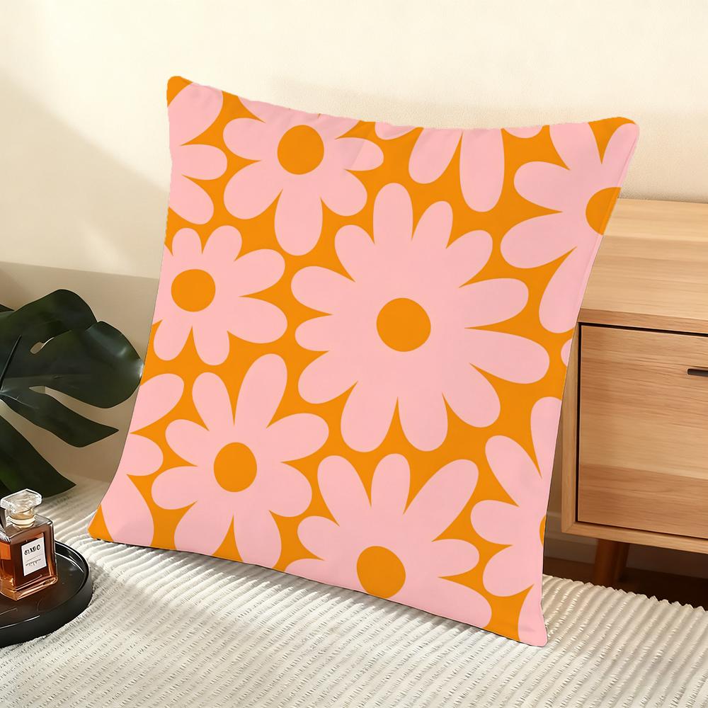 Daisy Pattern Cushion Cover Soft Short Plush Pillow Cover Smooth Cozy Texture Aesthetic Cushion Case Home Decor