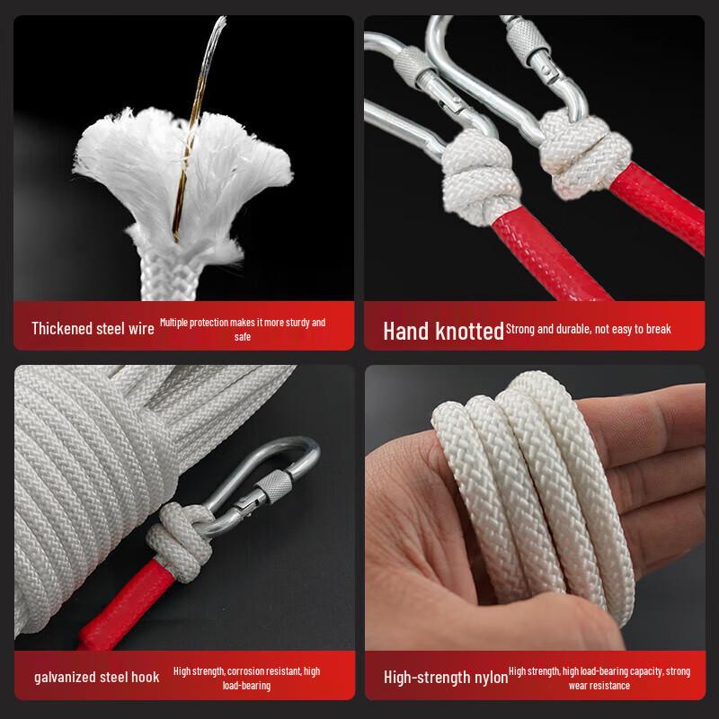 8mm Nylon Safety & Climbing Rope with Double Hooks