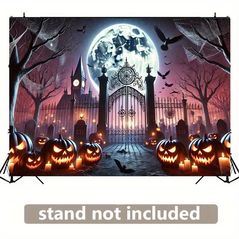 1 Piece of Halloween Ghost Night Scene Background Banner, Made of Polyester Fabric for Wall Covering, No Electricity Required