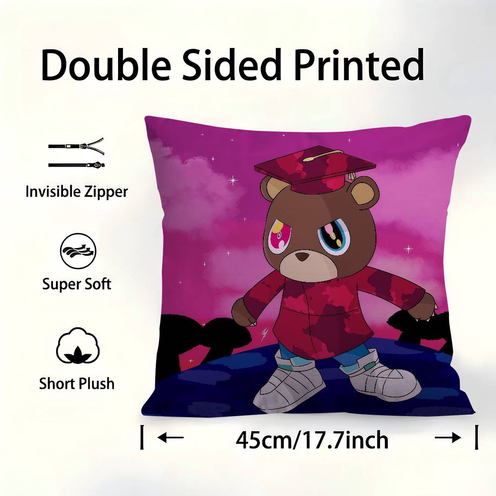 Kanye West Album Dropout Bear Personalized Pillow Cover Kids Bedroom Wild Party Decor Pillowcase Kid Birthday Shower Gift