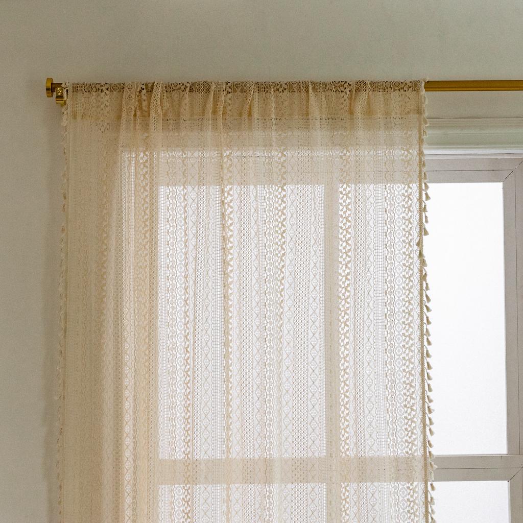 Gentle Lace Curtains American Crochet Hollowed Out Fresh And Translucent Kitchen Living Room Bay Window Curtain Finished Product