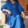 Rochie de vară în stil etnic, din bumbac și in, pentru femei, largă, casual, vintage, patchwork, robă femme, mânecă scurtă, culoare uni, decolteu în V, vestido
