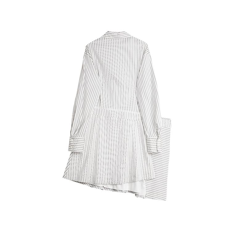 ELLE Striped Pointed Collar Loose Long Sleeve Dress Women dress White L8CLM119
