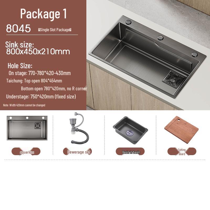 Handmade Gunmetal Gray SUS304 Stainless Steel Large Single Bowl Kitchen Sink